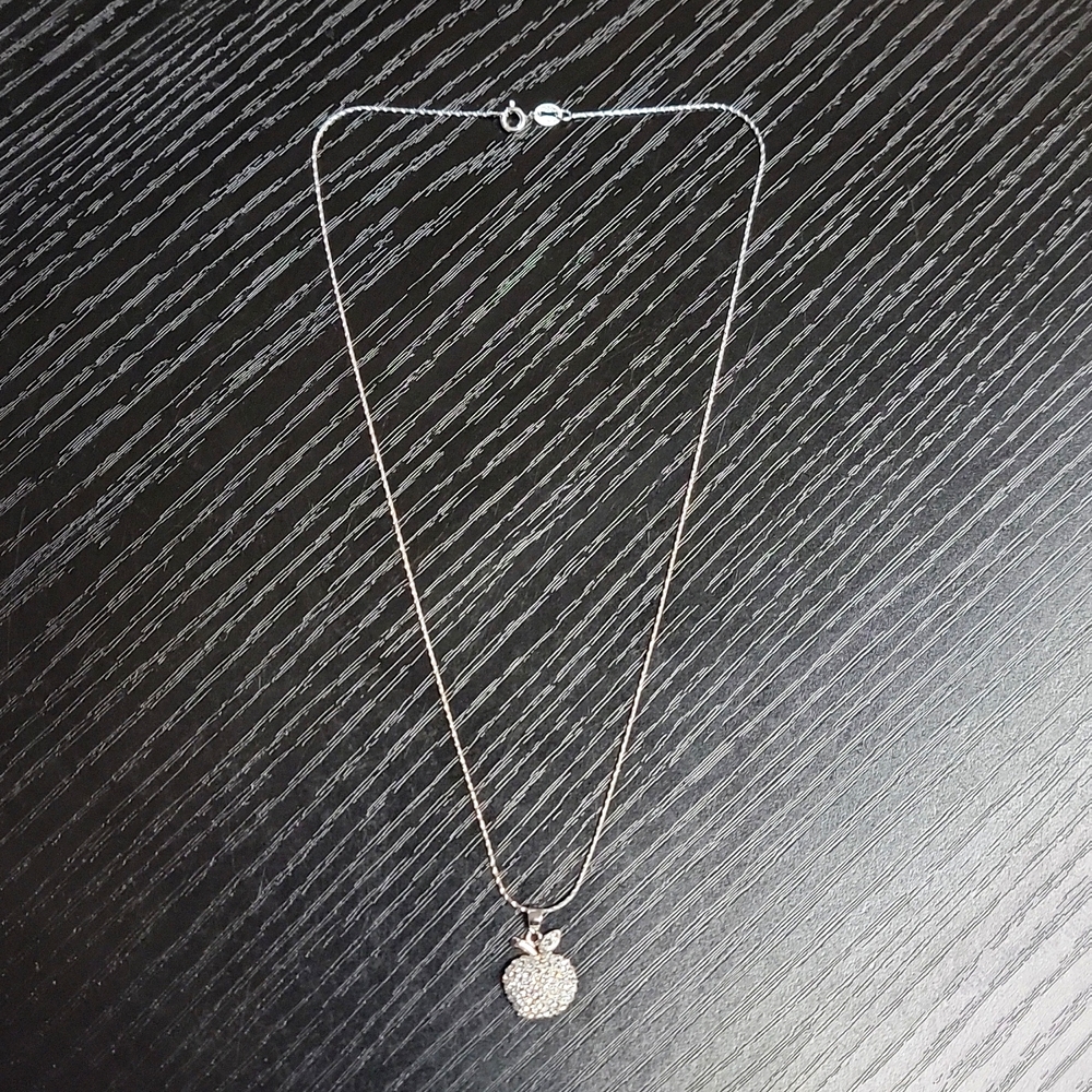 NWOT 925 Sterling Silver apple necklace crystal inlay